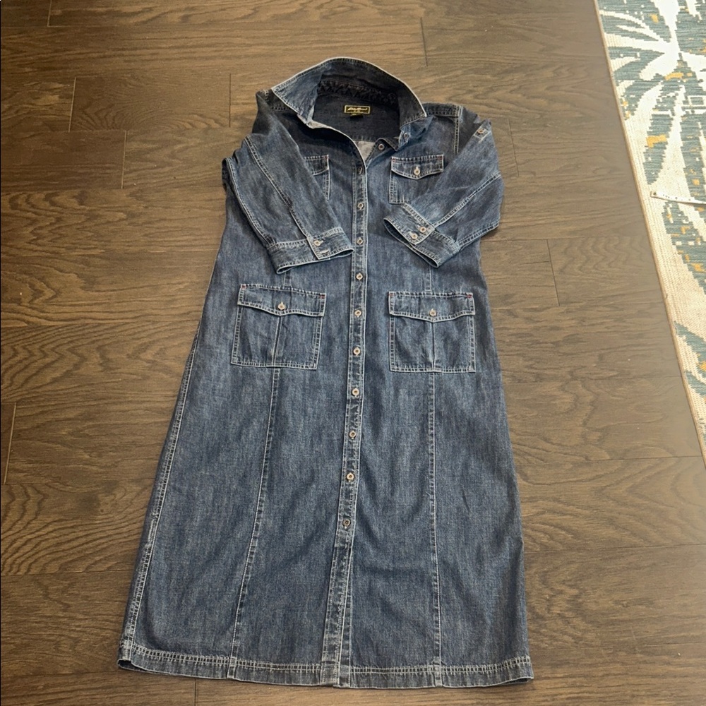 Blue Denim Button-Front Long Shirt Dress